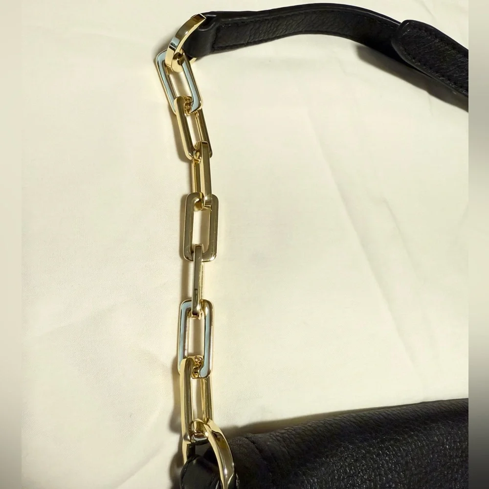 Tory Burch Britten Fold Over Messenger Black Leather Crossbody Purse - Picture 15 of 16